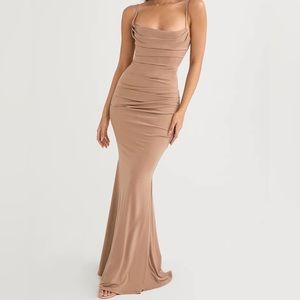 Plunge Neckline Cami Corset Ruched Long Valentina Dress
